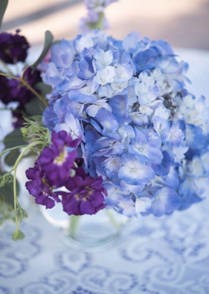 blue flowers, purple flowers, outer banks wedding, obx wedding flowers