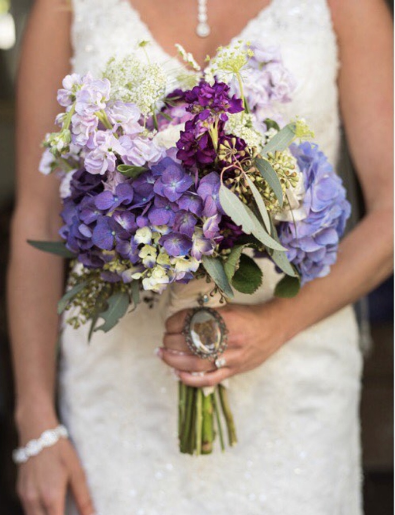 purples, pinks, blues, flowers designed by obx wedding flowers