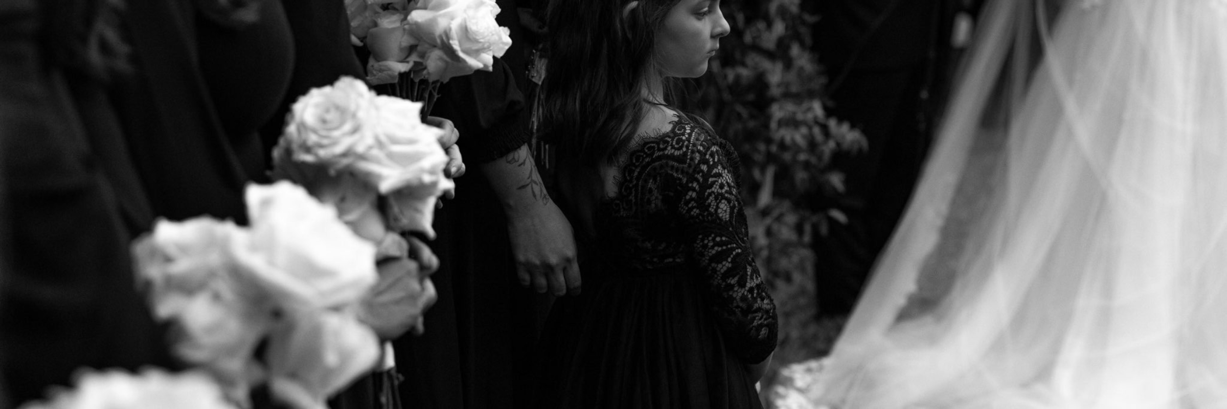 obx wedding flowers black and white with flowers and girl